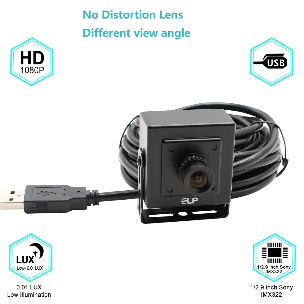 USB веб камера 1080P Full HD SONY IMX322 с низким уровнем освещенности 0.01Lux широкоугольная H.264