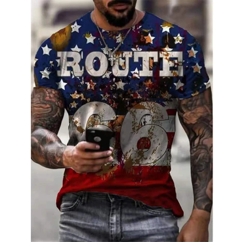 

Summer New Style Route 66 American Road 3DT Shirt Men's Short-sleeved T-shirt Top O-neck T-shirt Men Oversized T-shirt