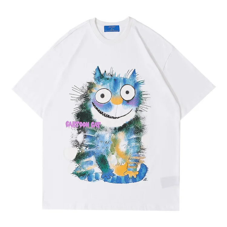 

Spring/summer 2021 collection street popular logo creative cartoon printed the Cheshire cat lovers short-sleeved t-shirt