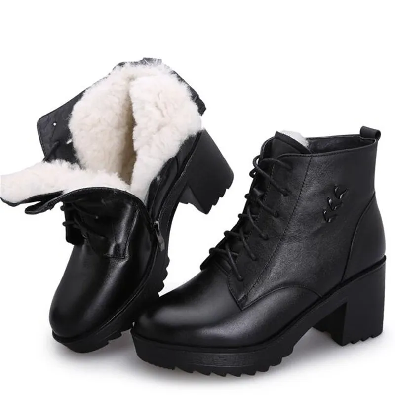 

ZXRYXGS Brand Boots Women Black Shoes Full Top Cowhide Wool Warm Boots Winter Snow Shoes Thick Heel Non-slip Women Ankle Boots