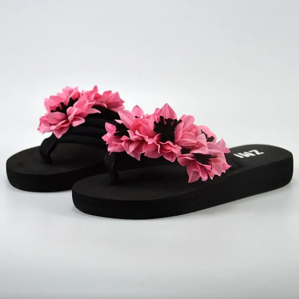 Вьетнамки с цветами женские сандалии нескользящие пляжные шлепанцы на плоской
