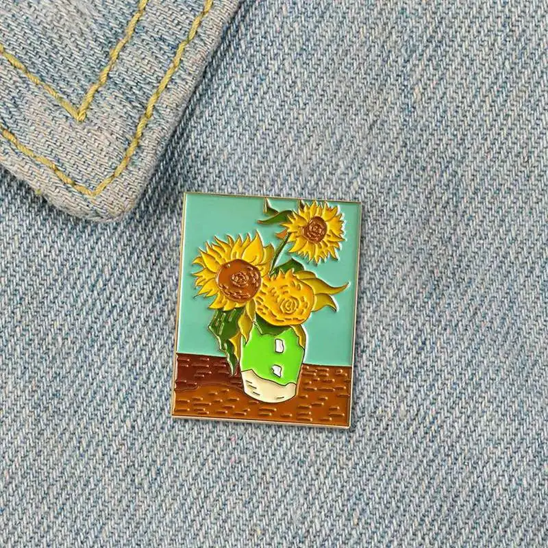 

2020 New Fashion Creative Van Gogh Sunflowers Painting Enamel Lapel Pin Badge Pins Hats Clothes Jewelry Accessories Gifts