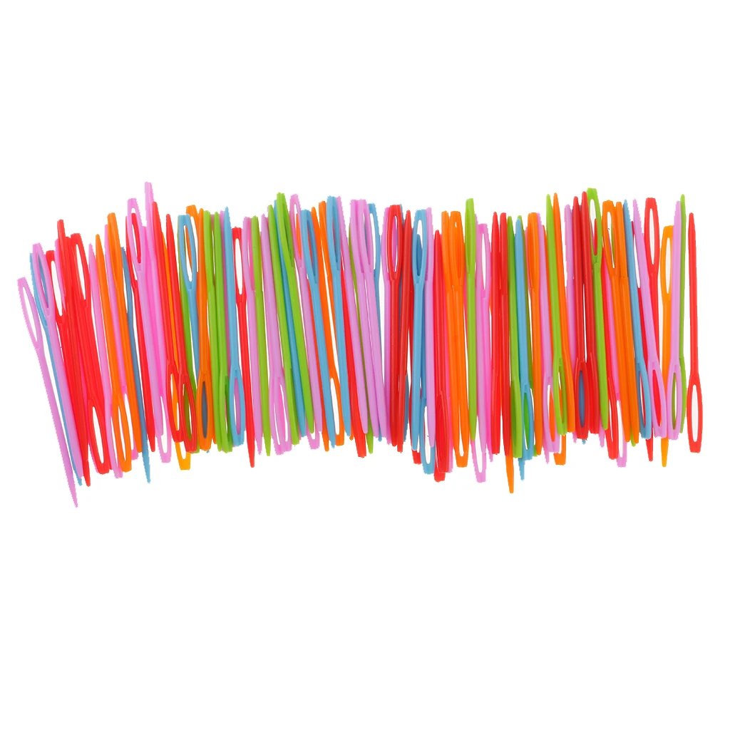 

100pcs Colorful Plastic Sewing Weaving Needles for Children Needlework 7cm