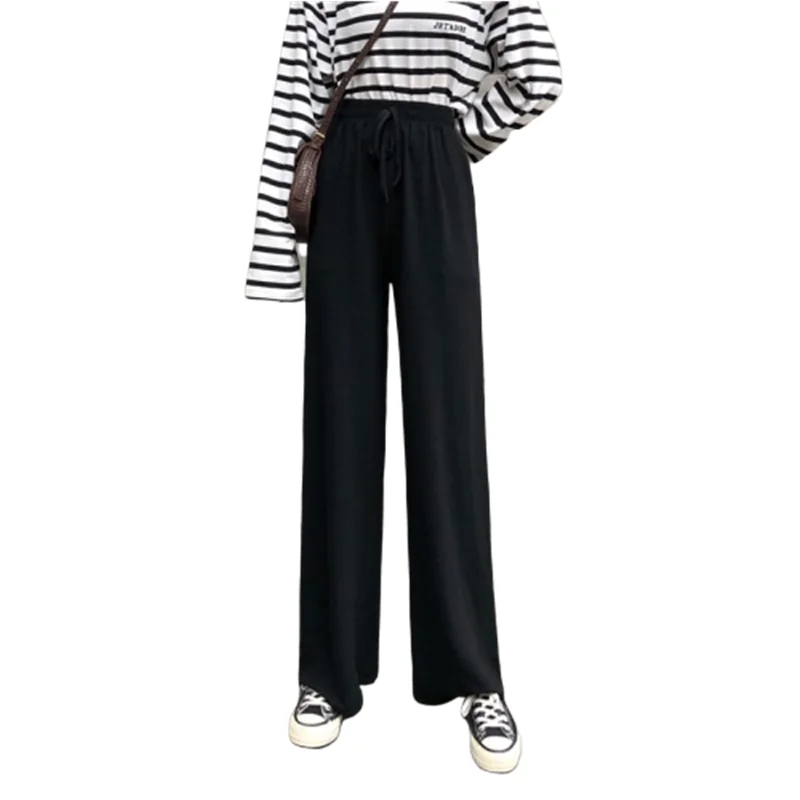 

2020 Spring Summer Fashion Female Solid High Waist Loose Wide Leg Pants Women Straight Pants Casual Trousers Plus Size S-5XL