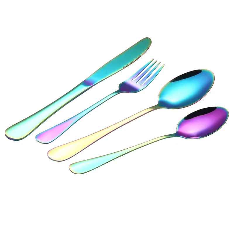 Многоцветный Набор радужных столовых приборов 4 шт набор посуды черный вилка нож