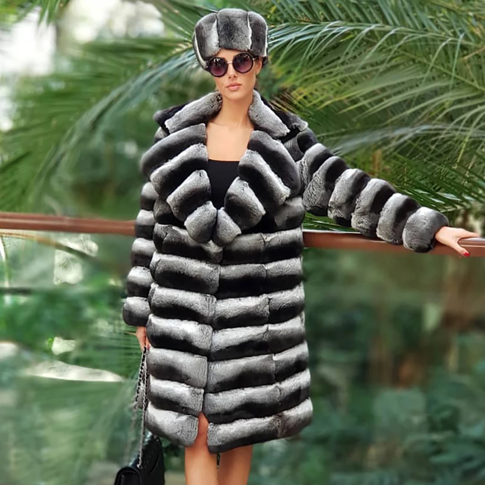 Royal Blue Real Rex Rabbit Fur Coat 90cm Long Women Winter Fashion Genuine Rex Rabbit Fur Coats Outwear Natural Woman Fur Outfit enlarge