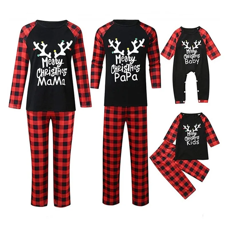 

New Family Matching Outfits Pyjamas Set HAdult Kids Baby Christmas Homewear Red Cute Snow Deer Romper Jumpsuits Gift