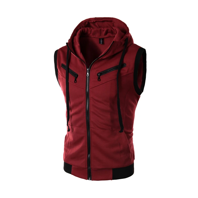 2019 мужская повседневная толстовка на молнии с капюшоном без рукавов тонкая