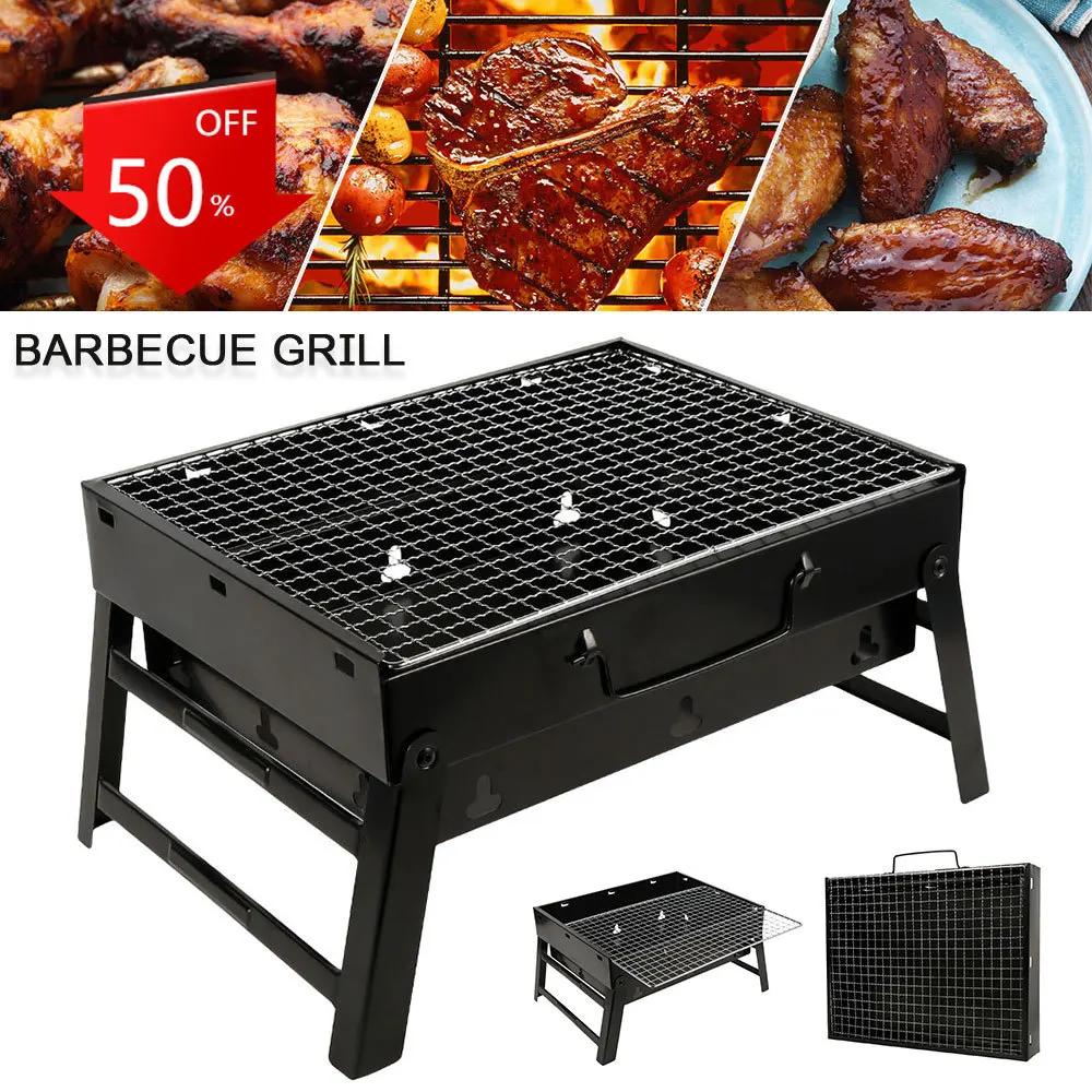 

Folding BBQ Grill Portable Compact Charcoal Barbecue BBQ Grill Cooker Bars Smoker Outdoor Camping 35x27x6cm