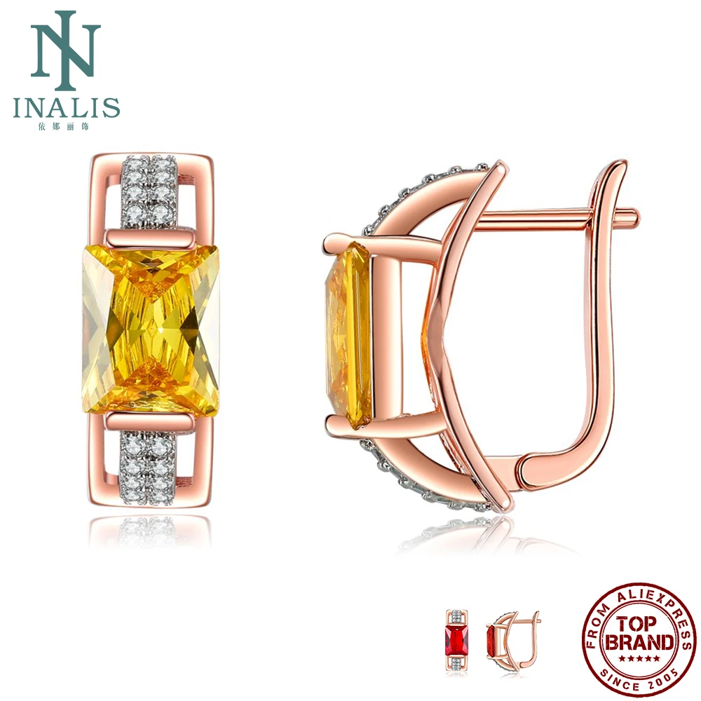 

Серьги INALIS из розового золота с квадратным женские сережки-гвоздики женские, двухцветные ювелирные украшения с кубическим цирконием, Подар...