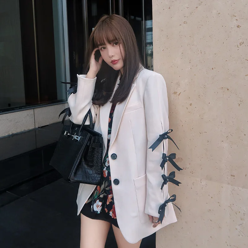 Женский подиумный блейзер с бантом однобортный свободный жакет широкой талией и