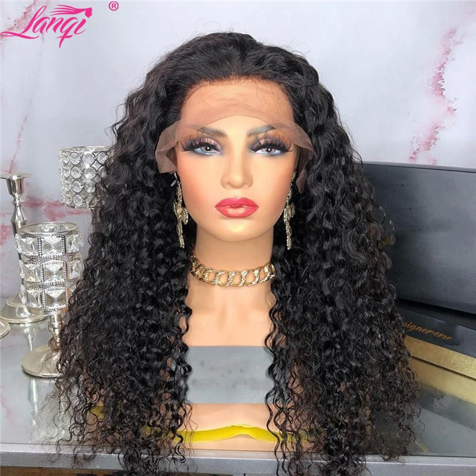 13x4x1 Brazilian Afro Kinky Curly Lace Front Human Hair Wigs For Women 30 Inch Preplucked Deep Curly T Part Lace Frontal Wig