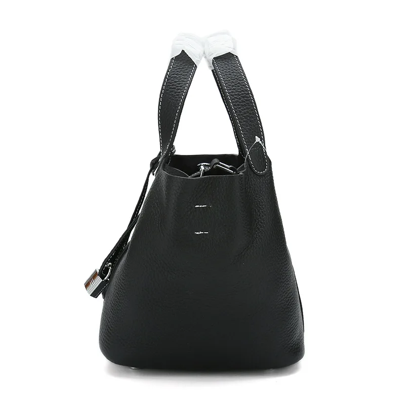 

Genuine Leather Bucket bag women luxury designer lock tote small Handbags woman shoulder Bag ladies hand bags purse sac a main