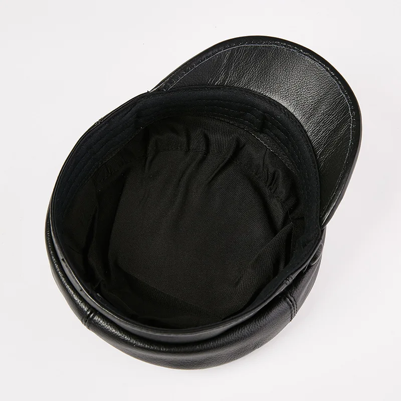 Cowhide Cow Leather Hat Korean-style Fashion Middle-aged Men's Winter Students Youth Cricket-cap Navy Flat Roof Military Cap |