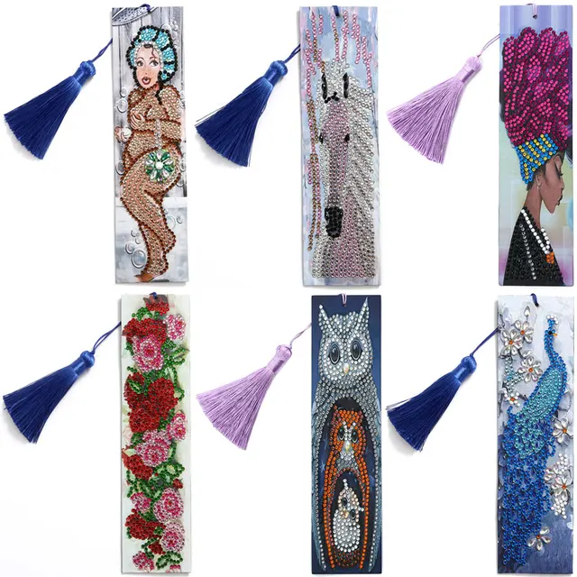 Diamond Painting Bookmark 5D DIY Special Shaped Diamond Art Mosaic Leather Tassel Book Marks Diamond Embroidery Cross Stitch 1