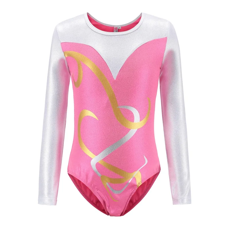 5-12Y Gymnastics Dancesuit Girls Long Sleeve Dance Leotards Child Striped Costumes Leotards Kids Ballet Suits