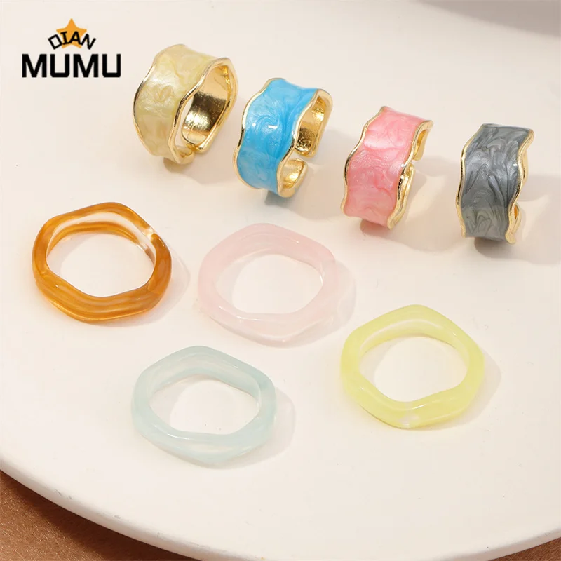 

New Personality Colorful Rings Glazed Open Ring Retro Color Drip Irregular Enamel Index Finger Ring For Girl Gifts