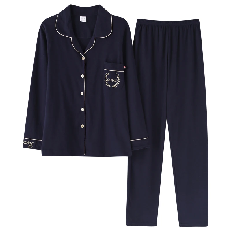 Женская трикотажная пижама с длинным рукавом свободный пижамный комплект