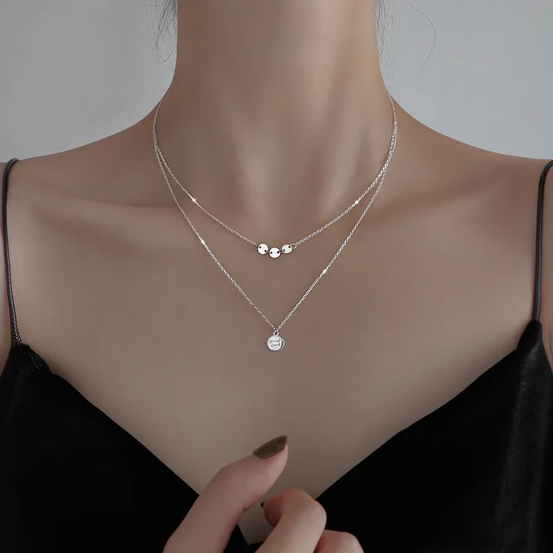 

Necklace 925 Silver Chain For Women Sterling Silver Double-layer Round Bead Pendant Necklace Clavicle Chain Collar Jewelry