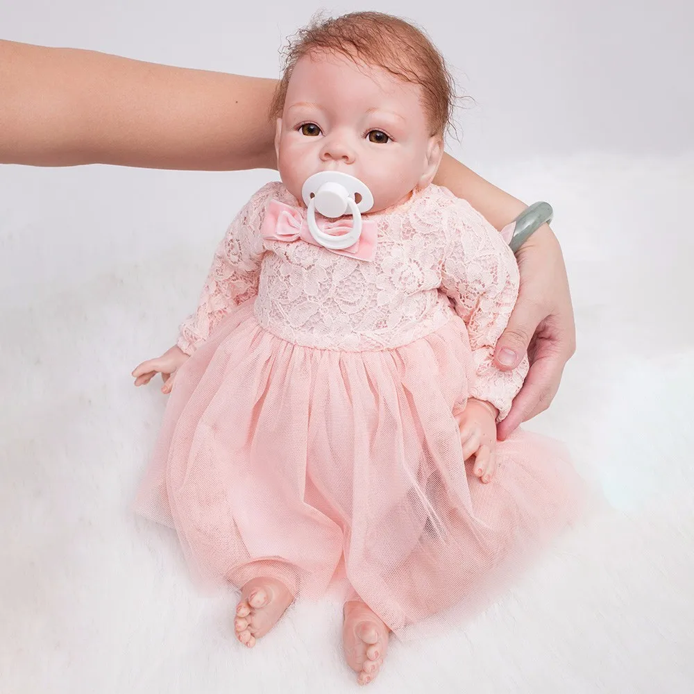 22 inch Reborn Dolls Little Princess Silicone Baby Realistic Doll Kids Playmates Pink Dress Lifelike Bebe Newborn 55cm | Игрушки и хобби
