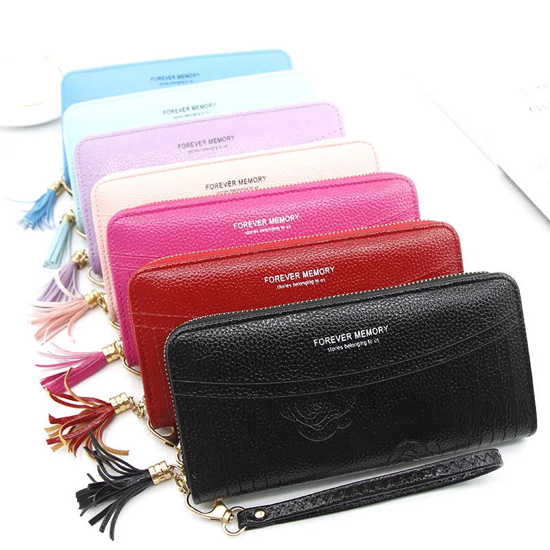 

MONNET CAUTHY 2020 New Fashion Wallet for Women Large Capacity Multiple Card Slots Purse Tassel Solid Color Purple Long Wallets