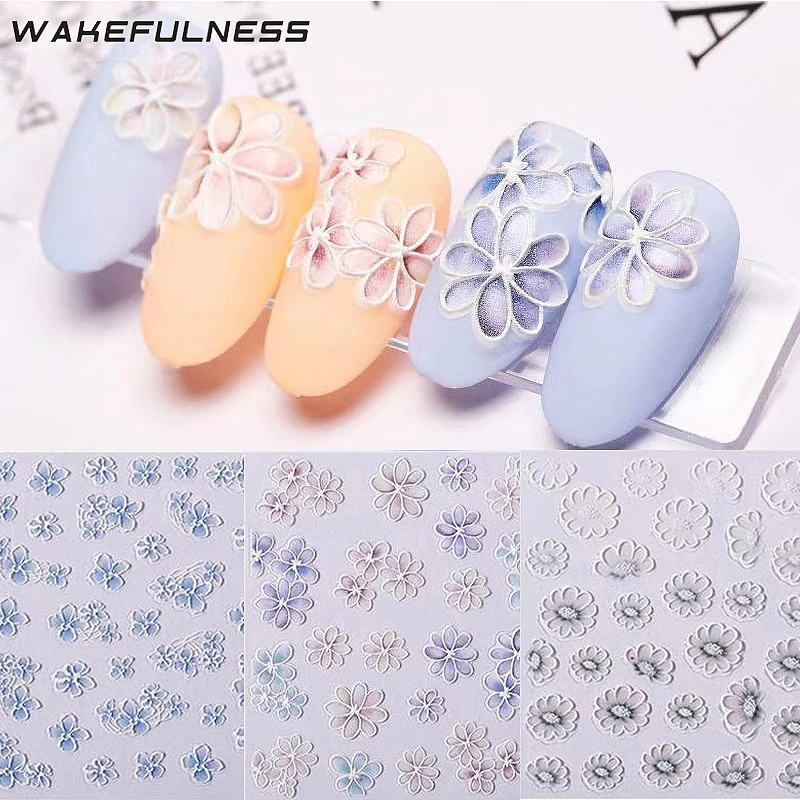 WAKEFULNESS 1 лист Цветы самоклеющиеся 5D наклейки для ногтей s наклейки акриловые тисненые 3D наклейки для ногтей маникюра украшения