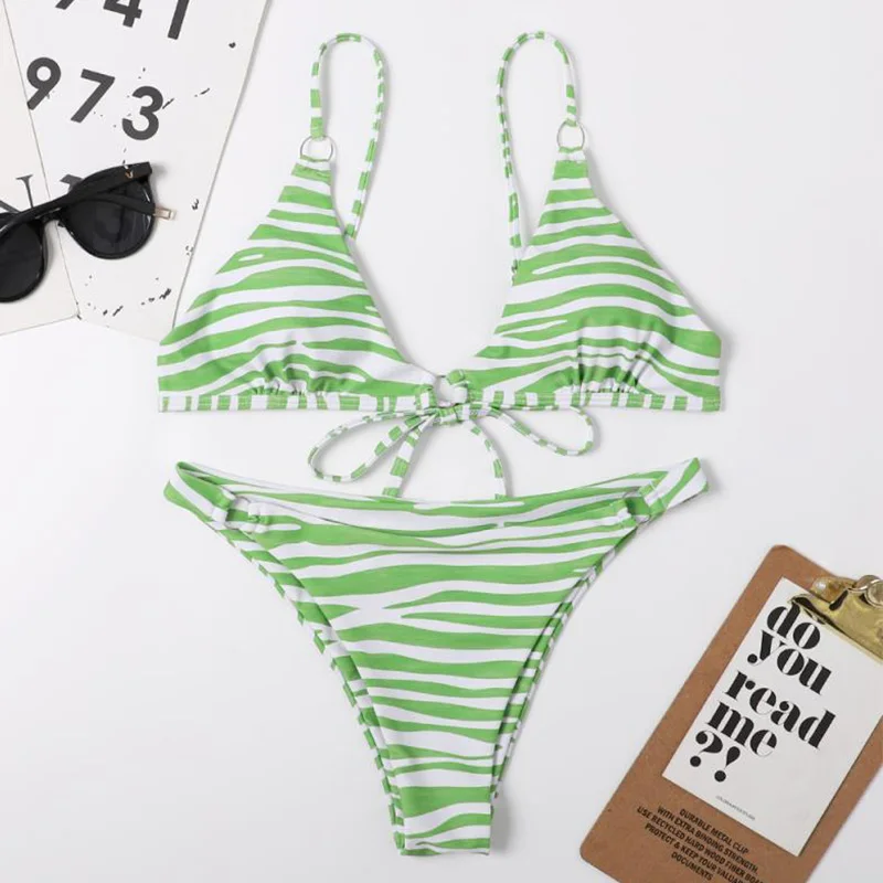 

Купальник-бикини с низкой талией, регулируемый, в полоску