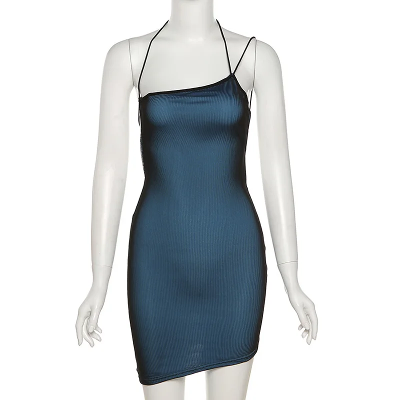 

Sexy Halter Bodycon Dress For Women 2021 Summer Sleeveless Tie Up Dress Wrap Green Blue Evening Party Casual Dresses Backless