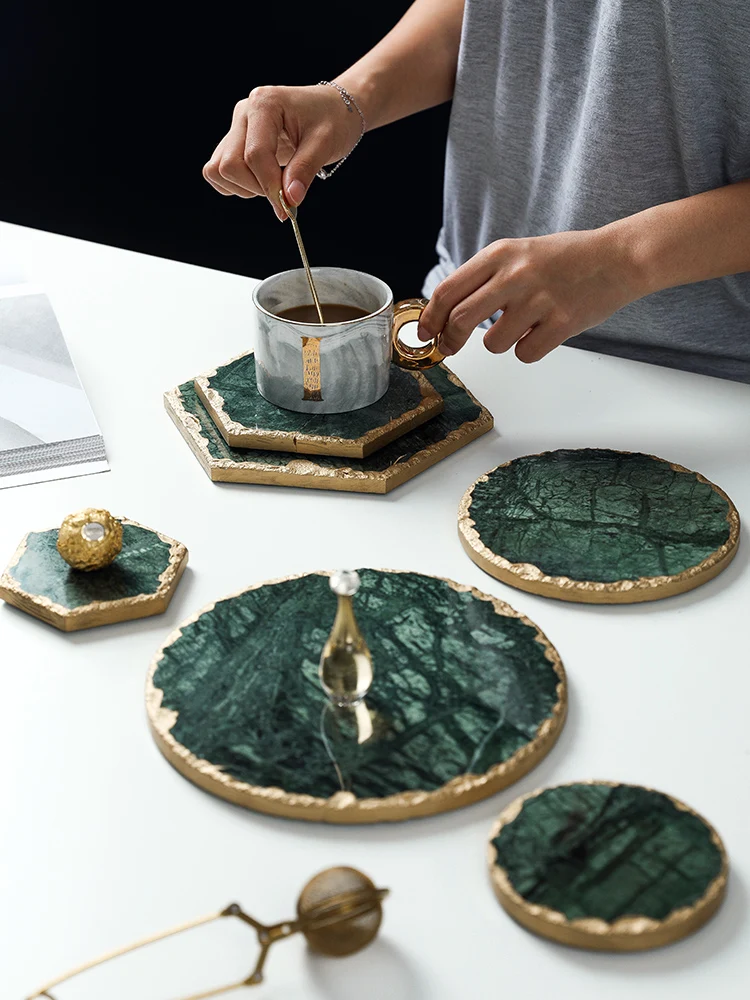 Nordic ins Emerald Natural Marble Heat Insulation Pad Pan Cup Phnom Penh Display Plate | Дом и сад