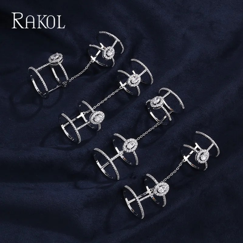 RAKOL трендовые микро CZ циркониевые двухслойные наборы колец белого золота