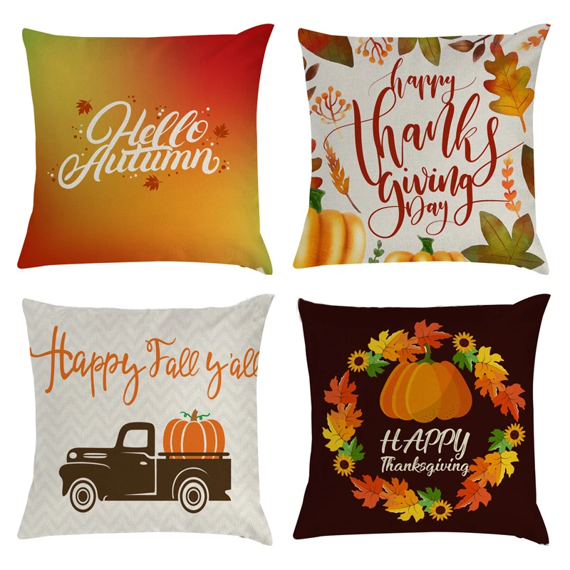

45cm Autumn Throw Pillow Covers Maple Pumpkin Print Thanksgiving Pillowcase 2021 New Fall Harvest Linen Pillowcase Decorative