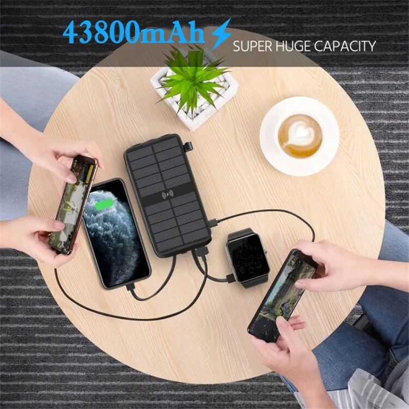 43800mah solar power bank fast qi wireless charger for iphone 12 samsung huawei xiaomi poverbank pd 20w fast charging powerbank free global shipping
