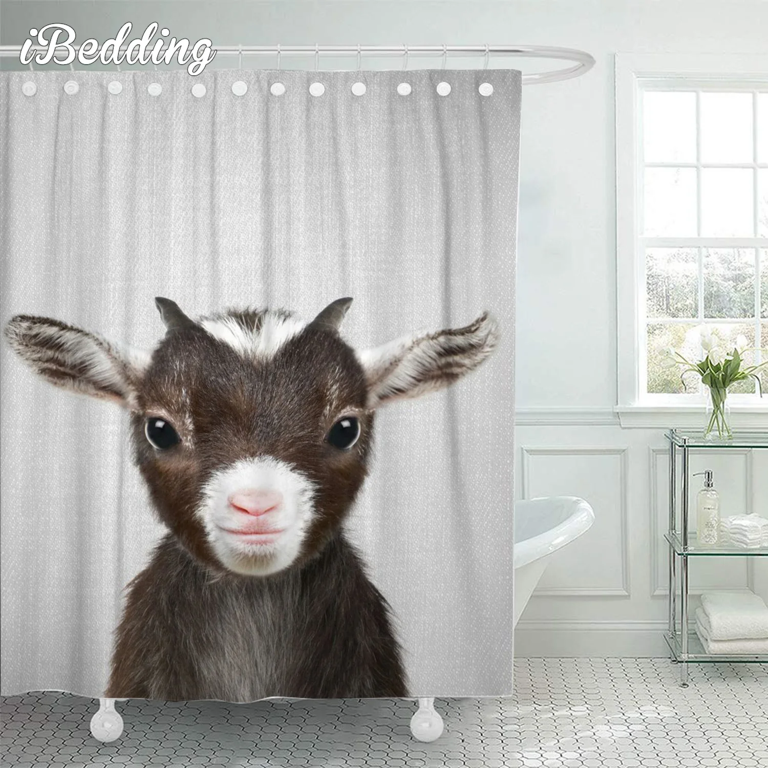 

Водонепроницаемая занавеска для душа, 3d-занавеска для ванной с рисунком козы, пегина, жирафа, животного, с крючками, украшение