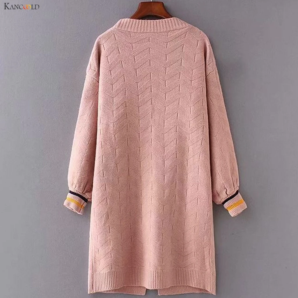 KANCOOLD пальто Женская мода сплошной цвет свитер кардиган стежка свободный длинный