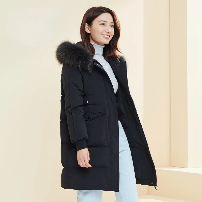 

Winter Jackets Women Warm Coats Natural Raccoon Fur Collar Thicken Hooded Down Jacket Famale Korean Prakas Abrigo Mujer SQQ138