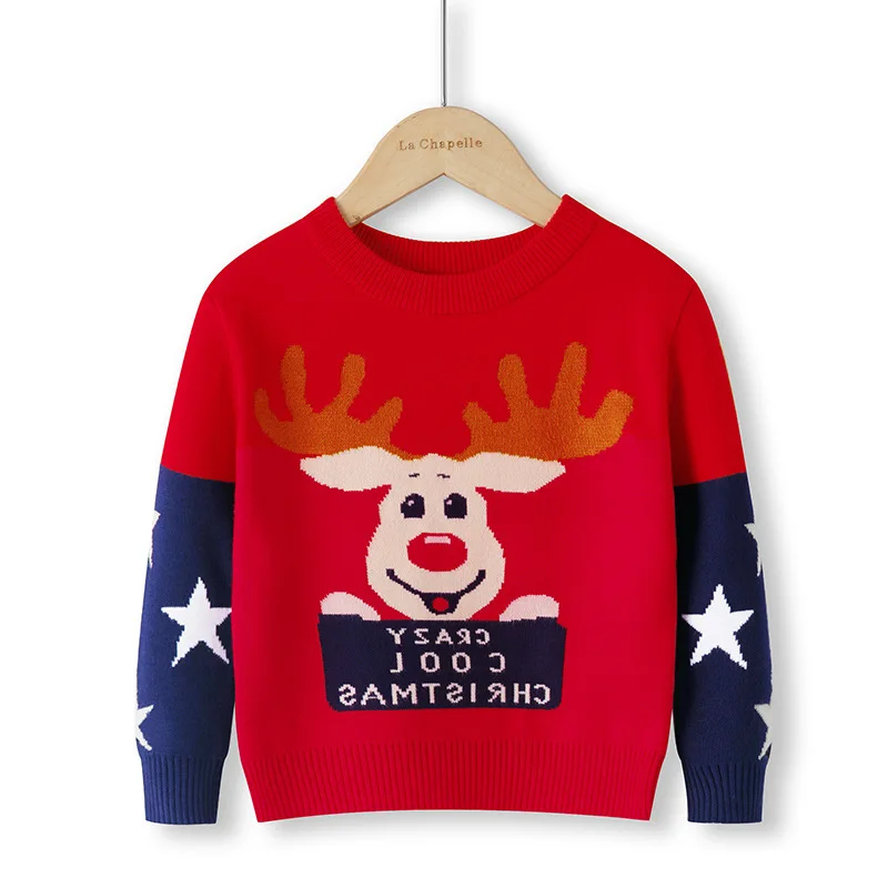 

Рождественская детская одежда, новинка 2020 года, детский хлопковый Трикотажный костюм, топы для мальчиков, пуловер с длинными рукавами, красный, на Возраст 3-8 лет