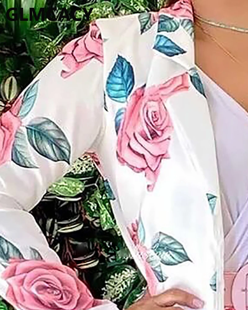 

Floral Print Long Sleeve Blazer Coat & Shorts Set