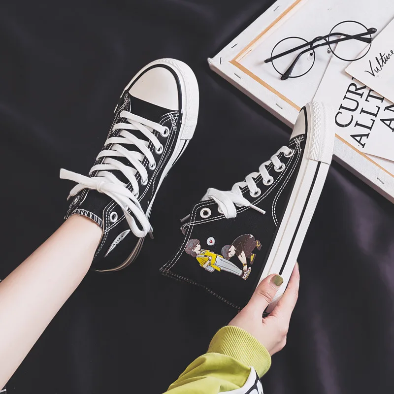 Высокая парусиновая обувь коллекция 2019 года сезон осень Студенческая для бега