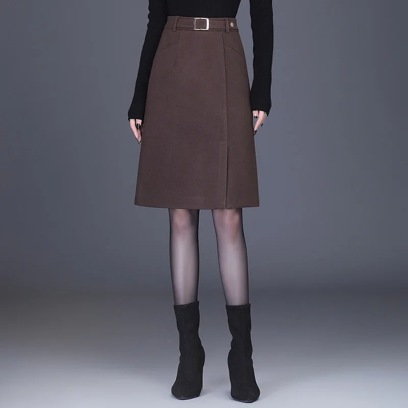 

Autumn Winter Women High Waist A-line Bodycon Skirt Office Lady Elegant Chc Slim Casual Formale Knee-length Suit Skirts