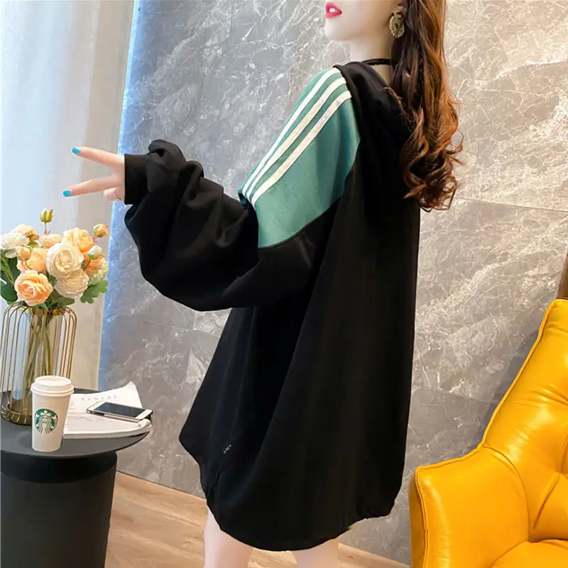 

Cotton hooded contrast color vests women tide ins spring and autumn new Korean style Joker foreign style large size thin coat