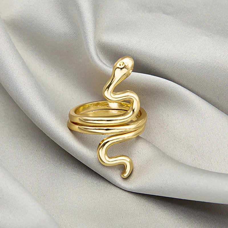

VSnow Hiphop Alloy Glossy Snake Open Ring for Women Girls Street Curved Gold Silver Color Multilayer Animal Party Ring Jewelry