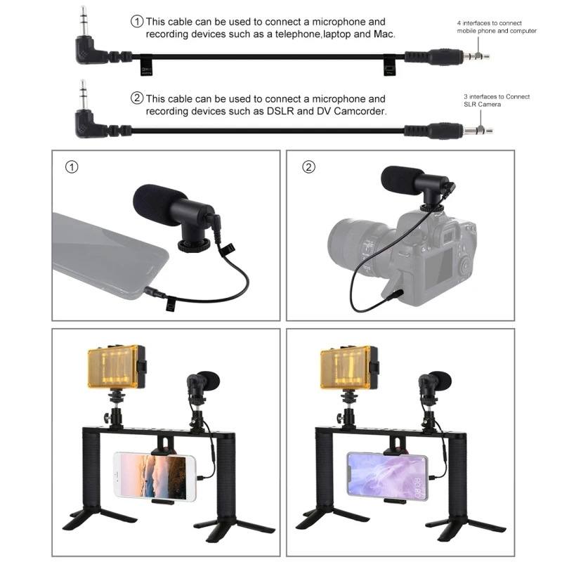 

Puluz Phone Tripod Stand Live Led Selfie Light Smartphone Aluminum Video Handle Stabilizer Kits Microphone Tripod
