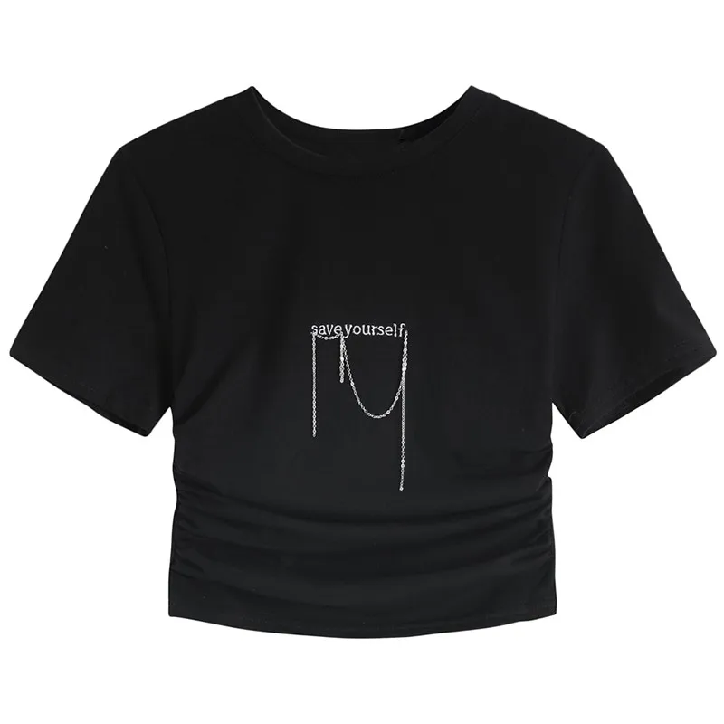 

Office Lady Fashion Chain Short Sleeve T-Shirts Womens Summer New Short Slim O-Neck Casual Korean Style Vintage T-Shirts