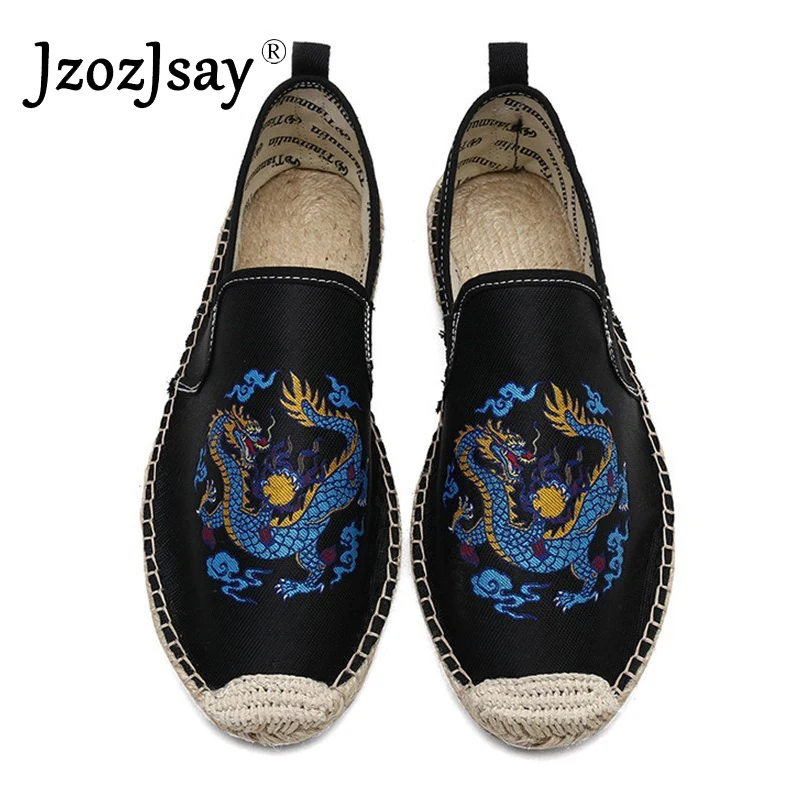 

New Fashion 2021 Chinese Elements Dragon Totem Men's Canvas Flats Shoes Summer Breathable Male Loafers Footwear Driving Shoes