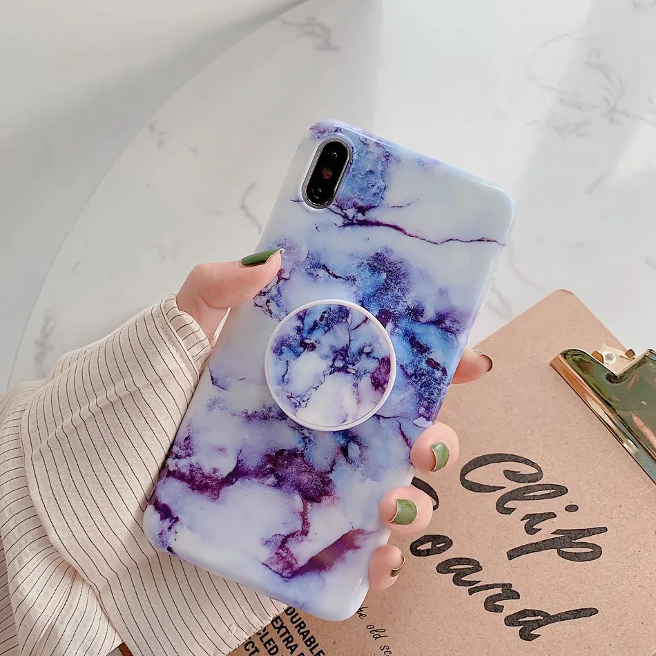 B20 Для iPhone XR X XS Max 7 Plus чехол раковины мраморный цветок Складная подставка держатель чехол для iPhone 8 6 6s Plus Мягкий чехол - Цвет: B20