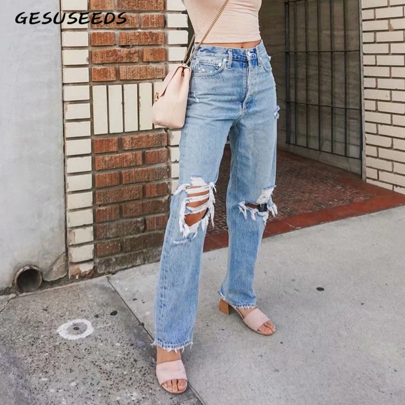 Винтажные джинсы для мамы с высокой талией женские рваные женщин в стиле