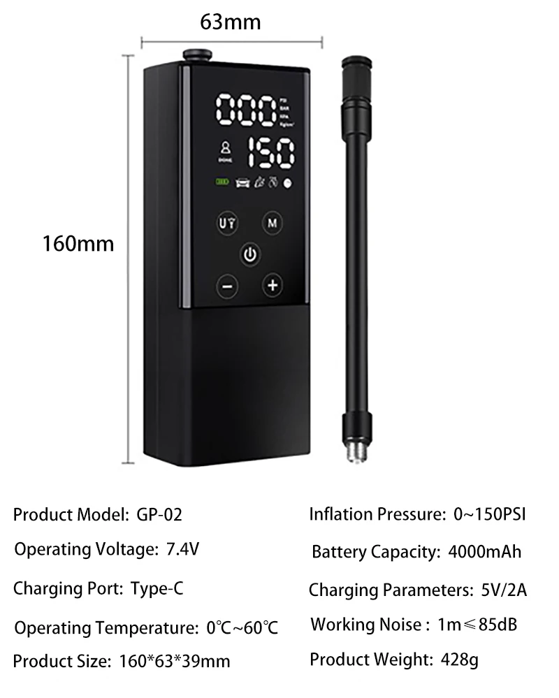 

Portable Car Tyre Inflator Digital Tire Inflator Auto Air Pump 150 PSI Air Compressor for Car Motorcycle LED Light Tire Pump