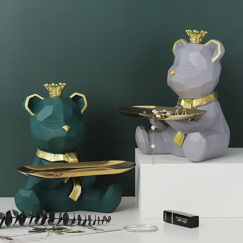 

Creative Geometric Bear Statue Storage Box Ornamental Resin Art Sculpture Figurines Home Decoration Accessories Gifts Decorative