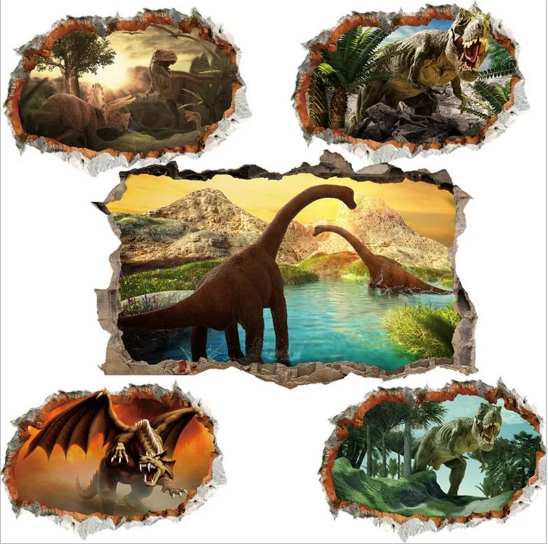

3d vivid Dinosaur Wall Stickers for Kids Room Bedroom Home Decoration Animal Mural Art Diy Decal Poster Door stickers