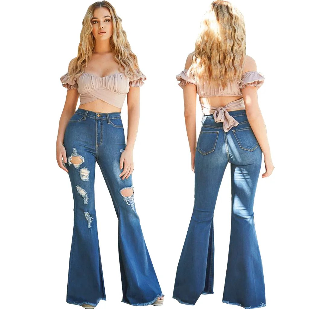 

Fall Women's Jeans Flared Pants Long Fashion Trend Stretch Ripped Cotton High-Waisted Ladies Denim Flared Pants New Woman Jeans